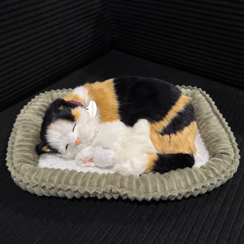 Perfect Petzzz Calico Cat Interactive Breathing Sleeping Kitty w/ Bed
